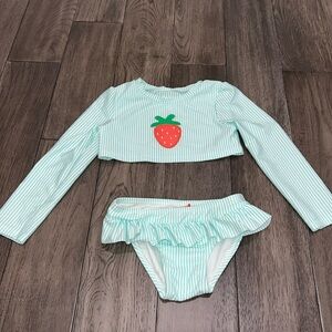 NWOT Girls cat & Jack striped bikini with long sleeve strawberry crop top